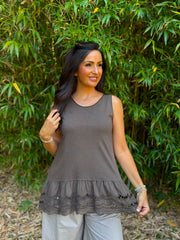 Chocolate Broderie Hem Vest Cordelia