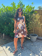 Chocolate Brushed Floral Pattern Dress Valentina