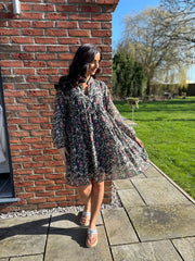 Black Spring Floral Tiered Dress Lilly