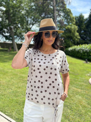 Mocha Polka Dot Tie Top Joanna