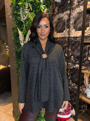 Navy Shimmer Stripe Gathered Top Flora