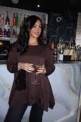 Chocolate Ruch Sequin Detail Top Avril