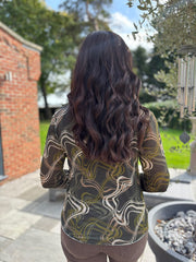 Khaki Sheer Swirl Print Top Hope