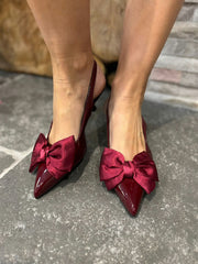 Wine Kitten Heel Bow Shoes