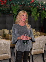 Silver Frill Sleeve Shimmer Top Pamela