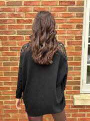 Black Diamante Sleeve Knit Amelia