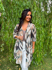 Stone Leaf Sketch Longline Shirt Polly