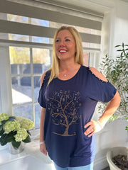 Navy Alphabet Tree Stud Top Alina