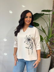 Stone Collared Flower Sweatshirt Angel