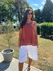 Rust Broderie Hem Vest Cordelia