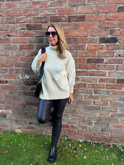 Antique Cream Quilted Roll Neck Knit Amy