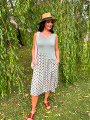 Khaki Polka Dot Panel Dress Coraline