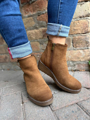 Tan Zip Wedge Boots