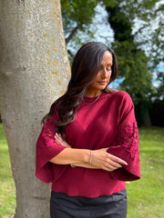 Wine Floral Lace Knit Joanne