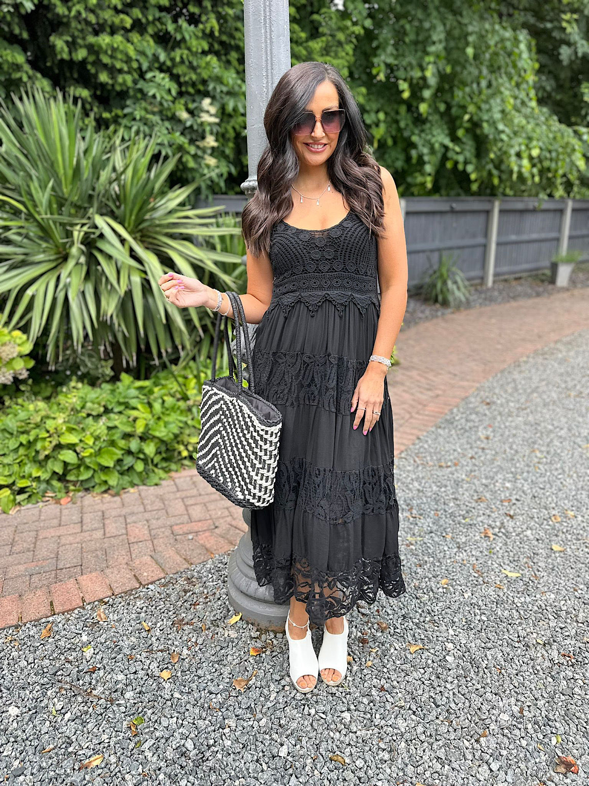 Black lace crochet dress outlet