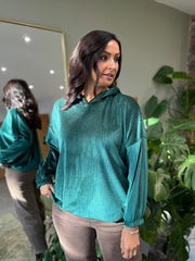 Emerald Green Sparkle Velour Hoodie Colette