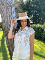 White Flower Embroidered Shirt Presley