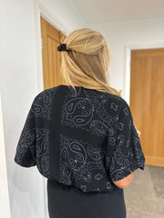 Black Paisley Bubble Cotton Bubble Hem Top Rita