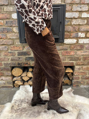 Chocolate Velour Barrel Leg Trousers Jaiya