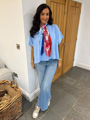 Blue Button Front Knit Zelda