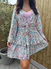 Green Patterned Tie Front Skirt Set Rosa
