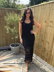 Black Fringed Shimmer Knit Dress Lorraine