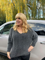 Charcoal Shimmer V Neck Knit Seren