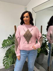 Pink Argyle Knit Jumper Heidi