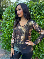Black Scenic Printed Top River