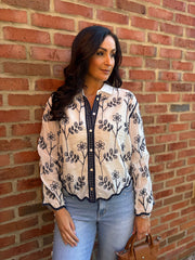 Navy Floral Embroidered Blouse Talia