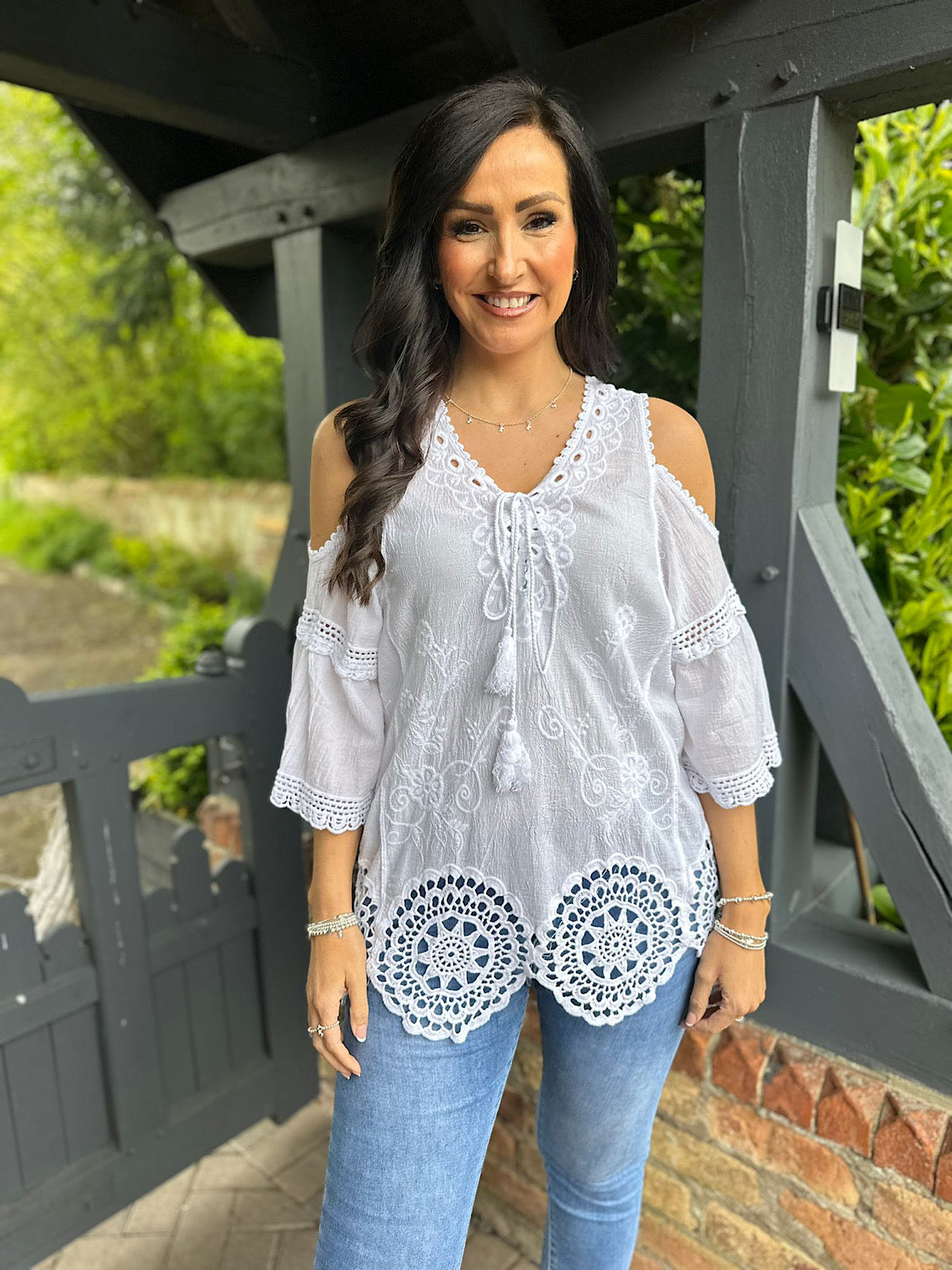Crochet hem top on sale