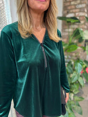 Green Velour Diamante Zip Top Cassie