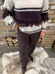 Grape Fringed Stripe Knit Toni