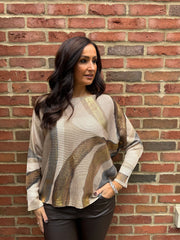 Latte Block Lines Knitted Top Dawn