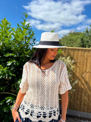 Stone Sequin Crochet Open Knit Top Holly