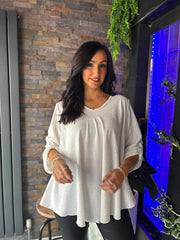 Winter White Diamante V Neck Top Selina