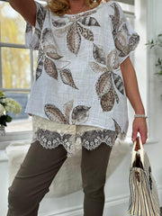 White Mixed Print Leaf Top Sydney