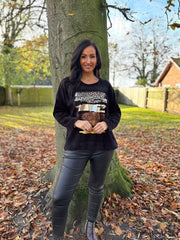 Black Chenille Brushstroke Sweatshirt Donna