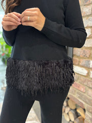 Black Premium Faux Feather Trouser Set Teya