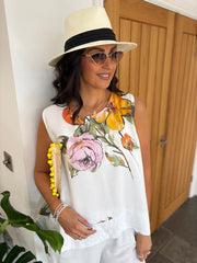 White Sleeveless Floral Co-Ord Daphne