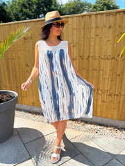 Navy Brushed Stripe Panel Dress Jodie