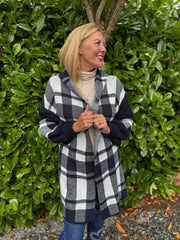 Navy Check Hooded Cardigan Taylor