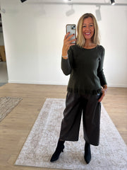 Khaki Long Sleeve Fringed Knit Amara