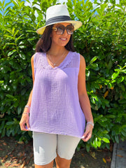 Lilac Floral Mesh Bubble Cotton Top Robin