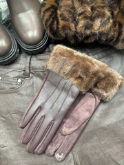Chocolate Faux Fur Trim Gloves