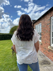 White Embroidered Paisley Top Giselle