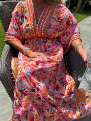 Orange Tropical Tassel Kaftan Dress Orla