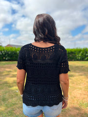 Black Crochet Knit Top Selina