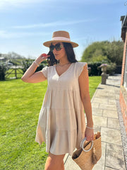 Stone Frill Sleeve Bubble Cotton Dress Alison