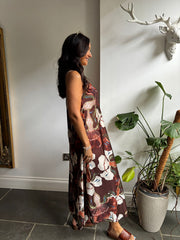 Chocolate Flower Print Dress Odette